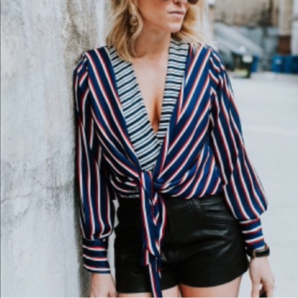 Zara Striped Bodysuit with front knot. - Picture 2 of 8